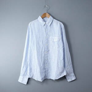 SAVE KHAKI UNITED/セーブカーキユナイテッド/XS/日本製/リネン100%/ストライプシャツ/ブルー×ホワイト　青×白