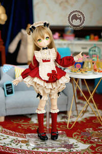 MDD (S/M胸)可愛いリボンメイド服５点セット★レッド