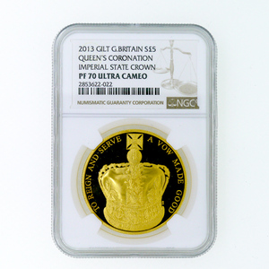 2013年 イギリス 英国 エリザベス2世 戴冠60周年記念 GILT 金加工 5ポンド 銀貨 NGC鑑定 PF70 ULTRA CAMEO プルーフ ウルトラカメオ
