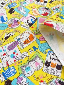 生地 ねこ柄 ブック オックス イエロー 2m