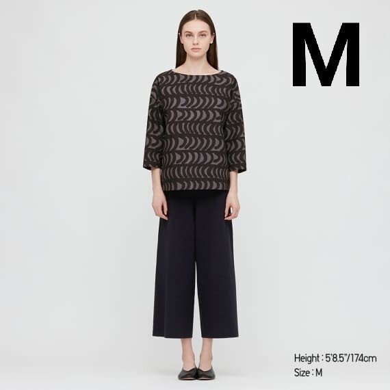 Mサイズ マリメッコ marimekko ユニクロ ブラック 黒 7部袖 UNIQLO コラボ ボーダーストライプ