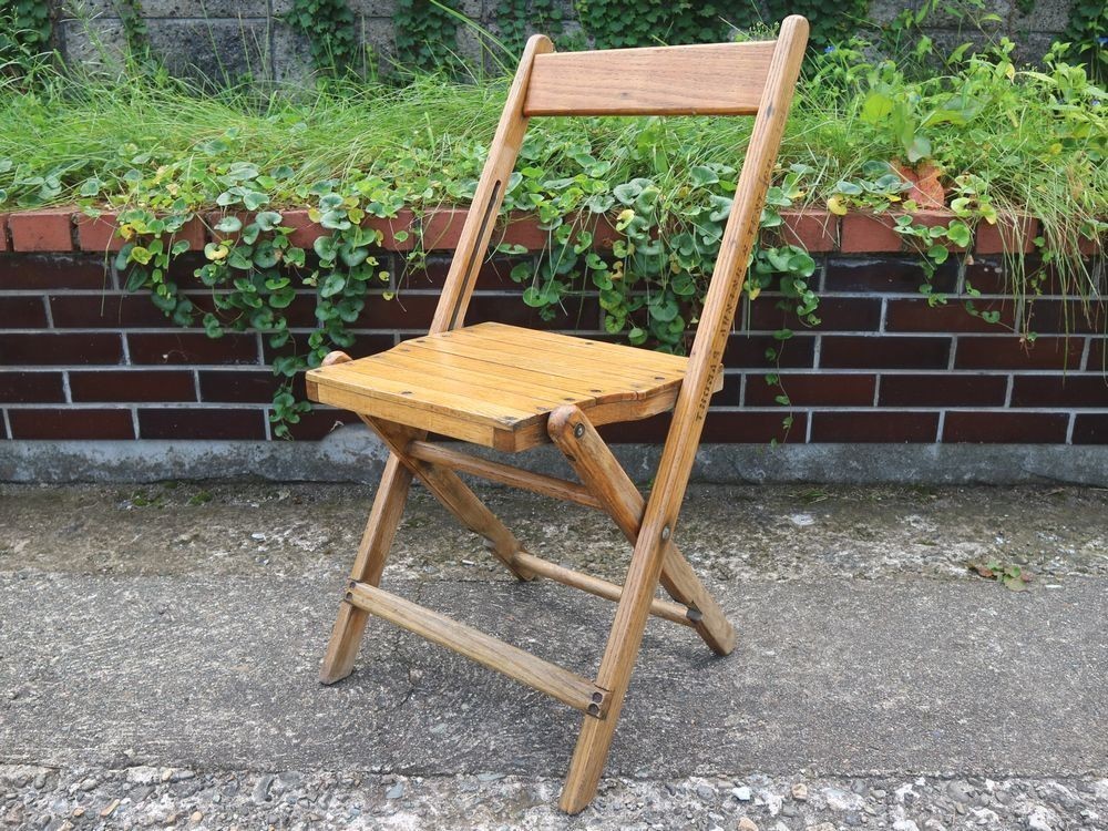 直営店に限定 ②ビンテージ イス 折りたたみ椅子 フォールディングチェア アームチェア 木製 折り畳みイス