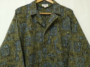 60s USA製 Enro 大判エンブレム柄 ビンテージ オープンカラー ボックス 長袖 パジャマ シャツ サイズC - L XL // バンブー柄