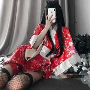 Yukata Hanaran Японская Одежда Нижнее Белье Костюм Babydoll Косплей Кимоно Красный