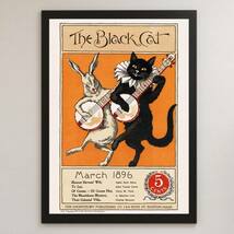 THE BLACK CAT Mar.1896 黒猫と兎 広告 ビンテージイラスト 光沢 ポスター A3 バー カフェ クラシック インテリア くろねこ ペット 音楽 _画像1