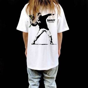 新品 ワンポイント & ビッグ バックプリント 大きい オーバーサイズ XXL 3XL 4XL 5XL 対応 バンクシー BANKSY 花束 Tシャツ ロンT パーカー