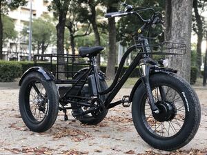 【新品未使用】 電動三輪自転車 トライク電動自転車　ファットバイク 日本製　特注の性能が高いリチウムイオンバッテリー　太いタイヤ