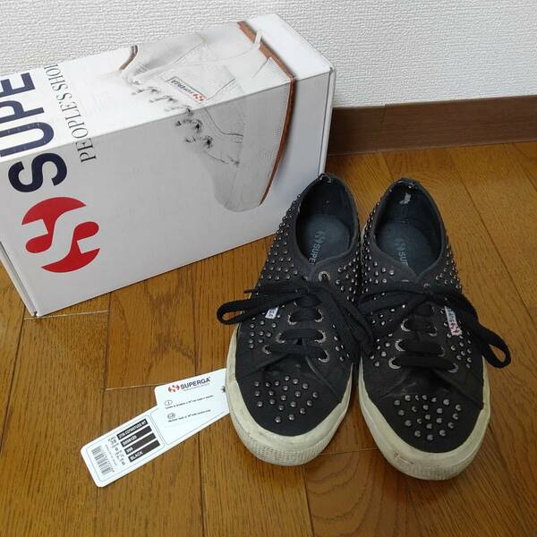 SUPERGA スペルガ スニーカー スリッポン スタッズ ブラック 黒 38 24cm 24.5cm