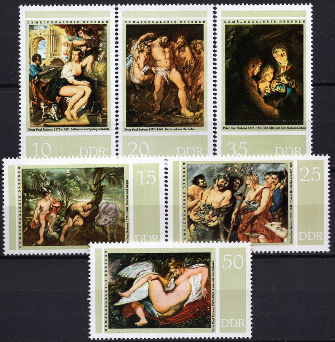 ★1977 East Germany - Paintings of Peter Paul Rubens - Bathsheba in the Fountain, etc. 5 types complete Unused (MNH) (SC#1822-1827)★ZN-344, antique, collection, stamp, postcard, Europe