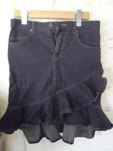 【used】デニムフレアスカート Mサイズ ブラックBLACK黒ジーンズ