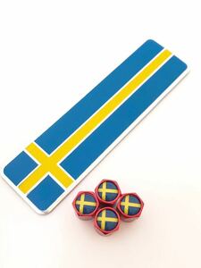 E 赤 スウェーデン 国旗 ステッカー バルブキャップ エンブレム ボルボ VOLVO 240 30 240 850 S6080 90 940