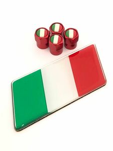 J 赤 イタリア 国旗 バルブキャップ エンブレム ステッカー フェンダー マセラティ Maserati ギブリ グラントゥーリズモ クアトロポルテ