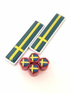 A 赤 スウェーデン 国旗 ステッカー フェンダー バルブキャップ エンブレム ボルボ VOLVO V40 50 60 70 90 XC40 60 70 90