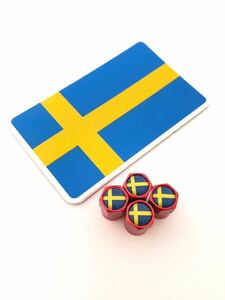 D 赤 スウェーデン 国旗 ステッカー バルブキャップ エンブレム ボルボ VOLVO V40 50 60 70 90 XC40 60 70 90