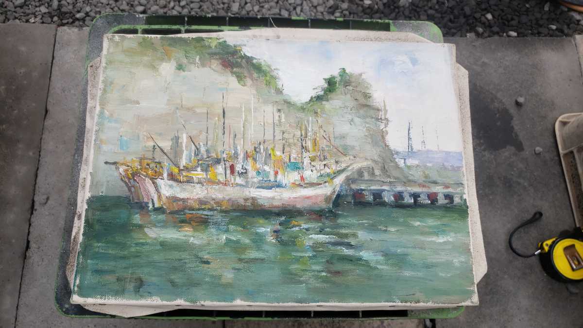 Landscape painting, oil painting, painting, oil painting [F4] Size: approx. 33 x 24 cm [*Storage] Ship, Sea, Painting, Oil painting, Still life