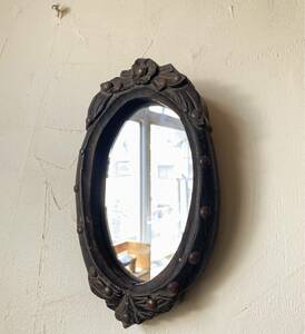 インド 鏡 壁掛け 木製 木彫り インテリア ヴィンテージ アンティーク 