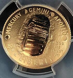 【希少 サインあり 最高鑑定 】2019年W アポロ11号 アメリカ 月面着陸50周年記念 5ドル 金貨 PCGS PR70DCAM COA&BOX 付