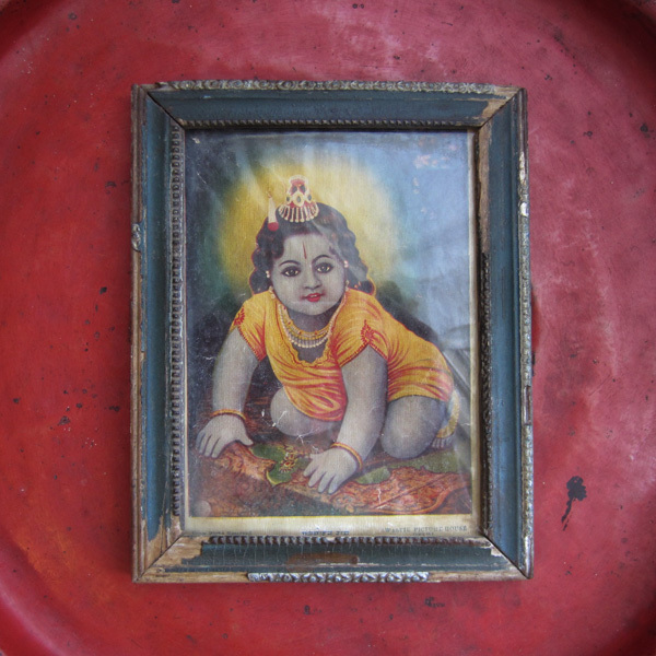 Indian old religious painting framed baby krishna antique, painting, oil painting, religious painting