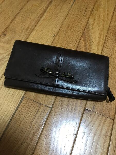 ★最終価格★長財布 リボン 本革 ダークブラウン