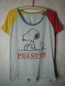 to3613　PEANUTS　ピーナッツ　レディース　半袖　tシャツ　スヌーピー　リンガー　クレイジーパターン　人気　　送料格安