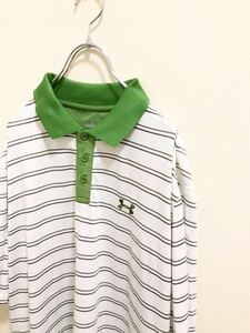 アンダーアーマー　ゴルフウェア　ポロシャツ　メンズ　サイズL ボーダー柄　グリーン×ムラサキ