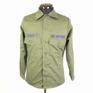 美品★FULS U.S AIR FORCE★空軍/U.S.ARMY/ミリタリーシャツ【S～M相当/カーキグリーン】ワッペン/長袖◆BF484