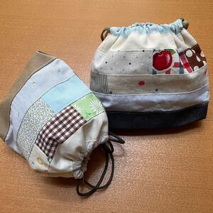 巾着ポーチ パッチワーク 2個セット ハンドメイド
