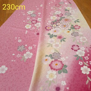 正絹 91796 ピンク色 花柄 シルク230cm はぎれ ハギレ リメイク ハンドメイド