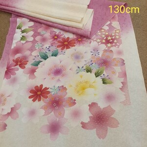 正絹 91403 白色 ピンク色 花柄 桜柄 シルク130cm はぎれ ハギレ リメイク ハンドメイド