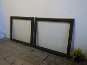 taX0172*[H77cm×W88cm]×2 sheets * pretty design glass. retro old tree frame glass door * old fittings sliding door sash small window old Japanese-style house reproduction store furniture K.1