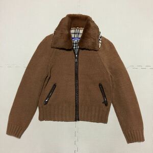 ★ BURBERRY BLUE LABEL バーバリー ブルーレーベル ラビットファー コットンニット ジャケット M レディース