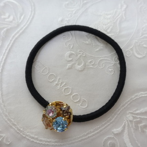 送料無料★スワロフスキー★ヘアゴム★ブラック★ゴールド★No.151