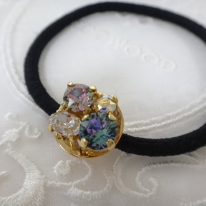 送料無料★スワロフスキー★ヘアゴム★ブラック★ゴールド★No.152