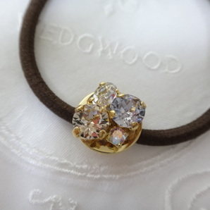 送料無料★スワロフスキー★ヘアゴム★ブラウン★ゴールド★No.158