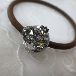 送料無料★スワロフスキー★ヘアゴム★ブラウン★シルバー★No.161