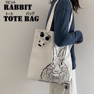【新品】☆RABBIT DESIGN TOTE BAG☆ うさぎ柄 トートバッグ 帆布 エコバック ショッピング マザーズバッグ