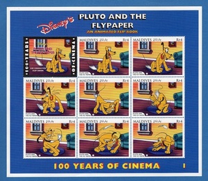映画１００年記念　ディズニー映画　「プルートのフライペーパー」 ９種シート　２枚　（１）　モルディブ