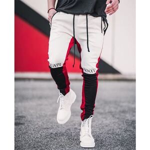 ラインパンツ ジョガーパンツ ストレッチ スキニー トラックパンツ テーパードパンツ ボトムス メンズ レディース ストリート 白 黒 赤 L