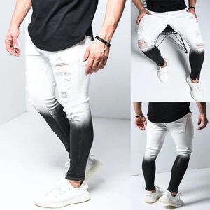 ジョガーパンツ グラデーション テーパード ボトムス スキニーパンツ パンツ 黒 ブラック 白 ホワイト ストリート メンズ デニム M