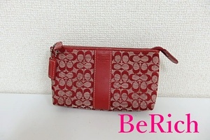  Coach COACH Mini signature cosme pouch red red canvas leather multi cosmetics accessory small articles [ used ]bc1544