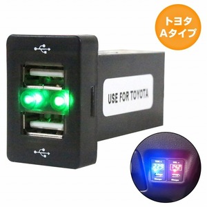 トヨタAタイプ デイズルークス B21A H25.6～現在 LED/グリーン 2口 USBポート 充電 12V 2.1A 増設 パネル USBスイッチホールカバー 電源