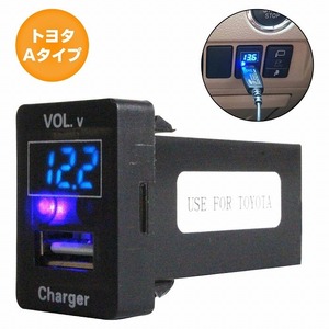 トヨタAタイプ アクア NHP10系 H23.12～現在 LED発光：ブルー 電圧計表示 USBポート 充電 12V 2.1A 増設 パネル USBスイッチホールカバー