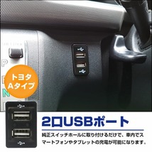 トヨタAタイプ エスティマ ACR/GSR50系 H18.1～現在 LEDグリーン 2口 USBポート 充電 12V 2.1A 増設 パネル USBスイッチホールカバー 電源_画像2