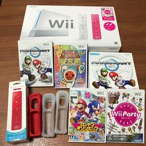 Nintendo Wii本体+ソフト4本+リモコン3個+マリオカートハンドル セット
