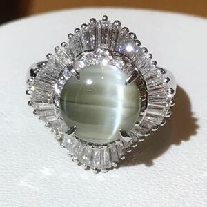 ☆Pt900 キャッツアイ&ダイヤリング 3.24ct☆