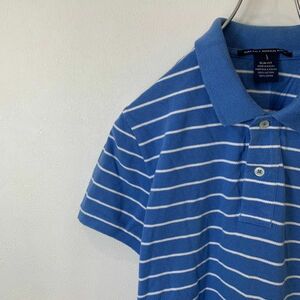 [KWT745] RALPH LAUREN GOLF ゴルフウェア 半袖ボーダーポロシャツ ホワイト×ブルー レディース L ポス