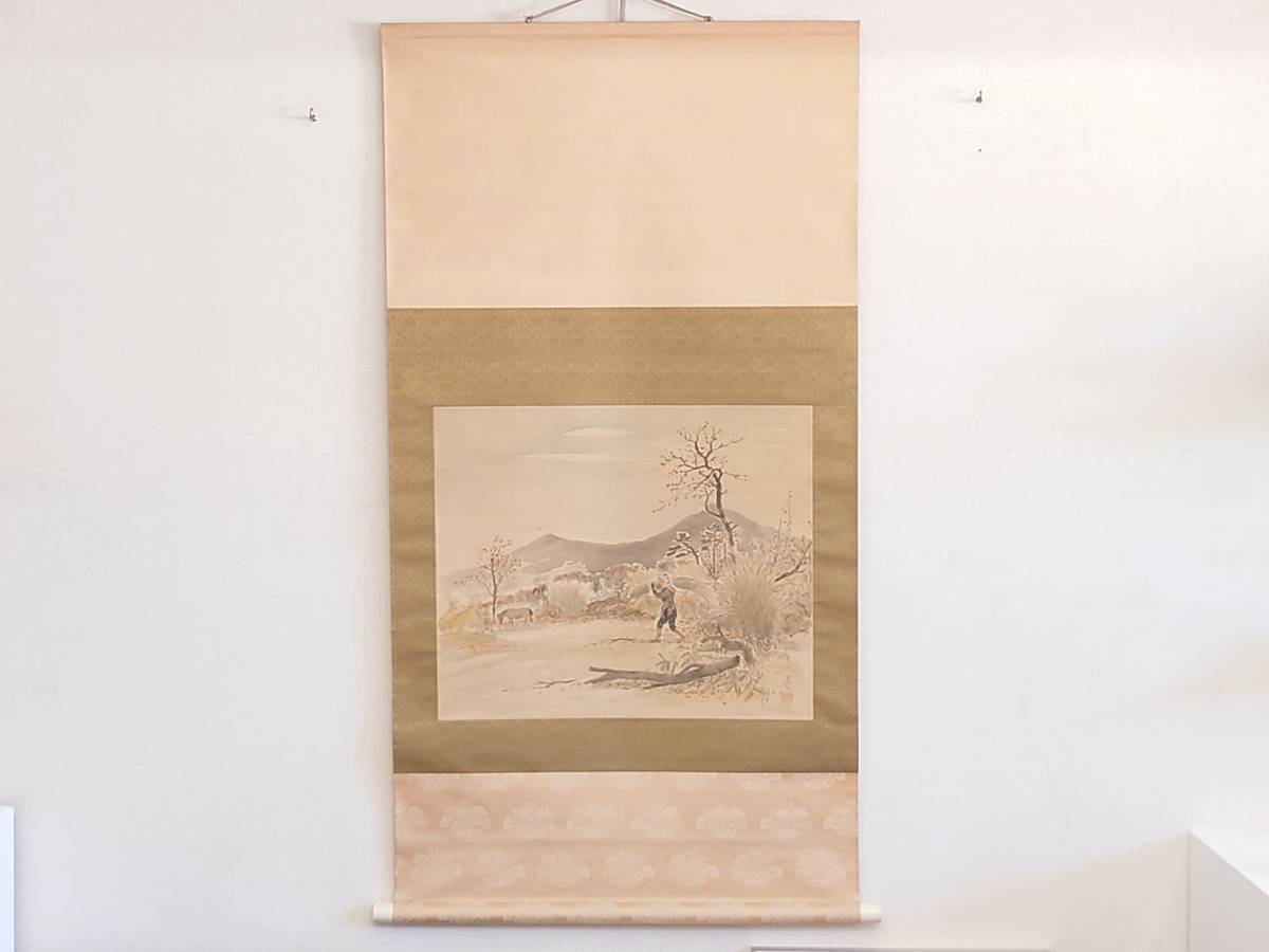 希少&珍品!! 会津磐梯山 ★ 従軍画家 高橋亮画伯 真作本物保証品 ★ 福島県 会津磐梯山秋景色絵図掛軸 茶掛 高橋亮 作 ★桐箱付 昭和初期, 絵画, 水彩, 自然, 風景画