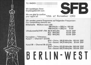  быстрое решение * включая доставку *BCL* трудно найти * редкий beli карта *SENDER FREIES BERLIN*SFB* свободный Berlin радиовещание * старый запад Германия *1969 год 