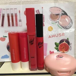 韓国コスメ まとめ売り 口紅4本 フェイスパウダー シール