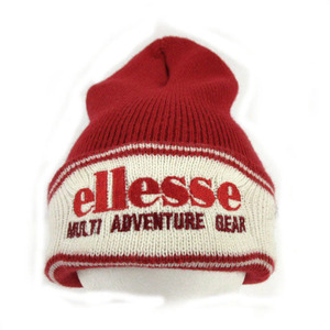 エレッセ ellesse ニットキャップ ニット帽 帽子 ロゴ刺繍 ウール混 日本製 レッド 赤 オフ白 メンズ／レディース／ユニセックス